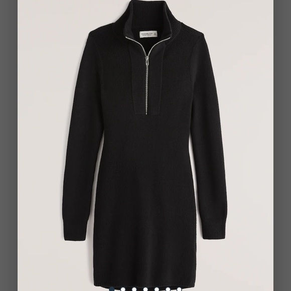 NWT Abercrombie & Fitch Half-Zip Mini Sweater Dress Black Size S - Picture 1 of 7